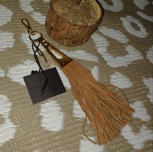 Brian Atwood Gold and Tan Leather Tassel Key Holder